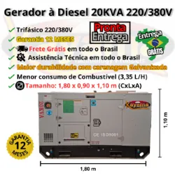 Gerador de Energia El�trica � Diesel  20 KVA Trif�sico Kayama Cabinado 220/380V 60 HZ
