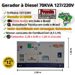 Gerador de Energia El�trica � Diesel  70 KVA Trif�sico Kayama Cabinado 127/220V 60 HZ