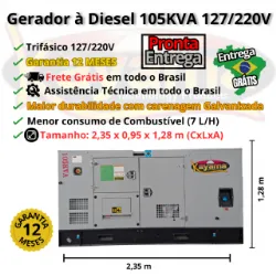 Gerador de Energia El�trica � Diesel 105 KVA Trif�sico Kayama Cabinado 127/220V 60 HZ
