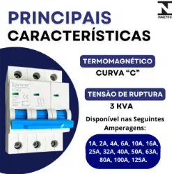Mini-disjuntor DIN Tripolar Curva C -  80A